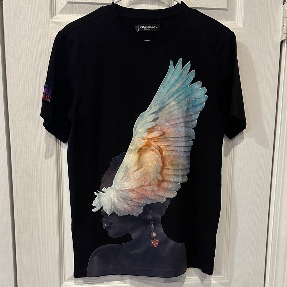 Men's Black Shirt with Colorful Wing Design